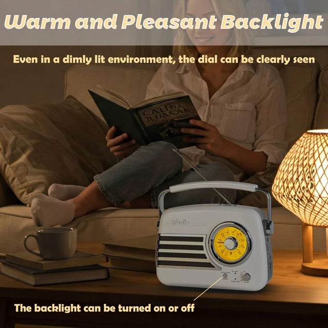 Alt view image 4 of 7 - D326 Portable AM FM SW Vintage Radio Retro Bluetooth Speaker Receiver White Plug in Wall Retro Radio Great Receiver Support USB Drive/Micro SD Card Good Sound for Family for Home Kitchen Outdoors