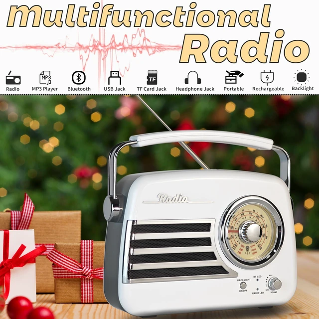 Alt view image 3 of 7 - D326 Portable AM FM SW Vintage Radio Retro Bluetooth Speaker Receiver White Plug in Wall Retro Radio Great Receiver Support USB Drive/Micro SD Card Good Sound for Family for Home Kitchen Outdoors