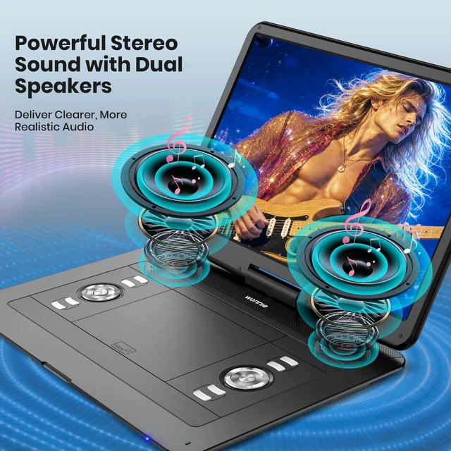 Alt view image 4 of 7 - 18" Portable DVD Player with 15.6" HD Swivel Screen, 6-Hour Rechargeable Battery, DVD Player Portable Supports MP4&MKV Video/USB/SD Card/Sync TV, Dual Stereo Speakers, All Regions