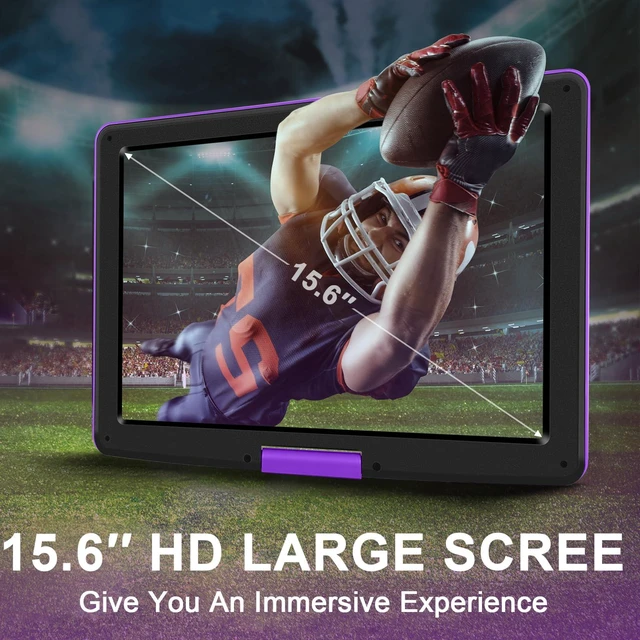 Alt view image 2 of 7 - 17.9" Portable DVD Player with 15.6" Large Screen, 6Hrs Play, Purple SYNC TV/USB/SD Card, DVD Player Portable with Dual Speakers, Last Memory, Play All Discs Format Except Blu-ray