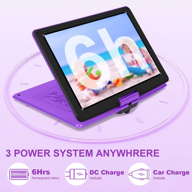 Alt view image 3 of 7 - 17.9" Portable DVD Player with 15.6" Large Screen, 6Hrs Play, Purple SYNC TV/USB/SD Card, DVD Player Portable with Dual Speakers, Last Memory, Play All Discs Format Except Blu-ray