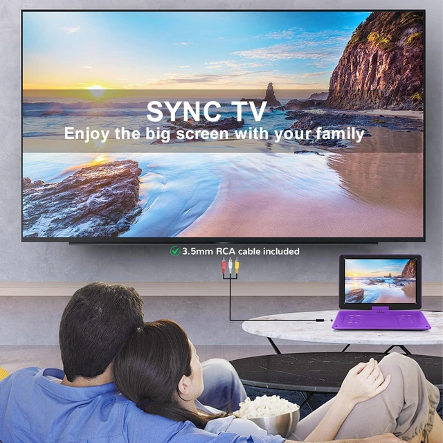Alt view image 4 of 7 - 17.9" Portable DVD Player with 15.6" Large Screen, 6Hrs Play, Purple SYNC TV/USB/SD Card, DVD Player Portable with Dual Speakers, Last Memory, Play All Discs Format Except Blu-ray