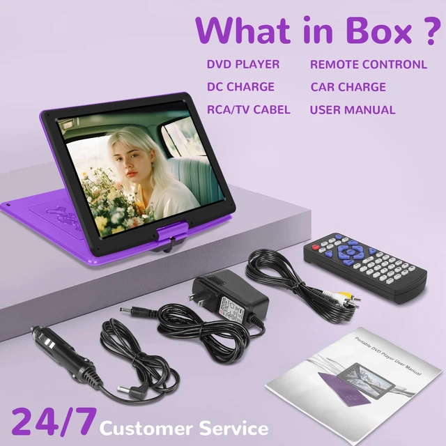 Alt view image 7 of 7 - 17.9" Portable DVD Player with 15.6" Large Screen, 6Hrs Play, Purple SYNC TV/USB/SD Card, DVD Player Portable with Dual Speakers, Last Memory, Play All Discs Format Except Blu-ray