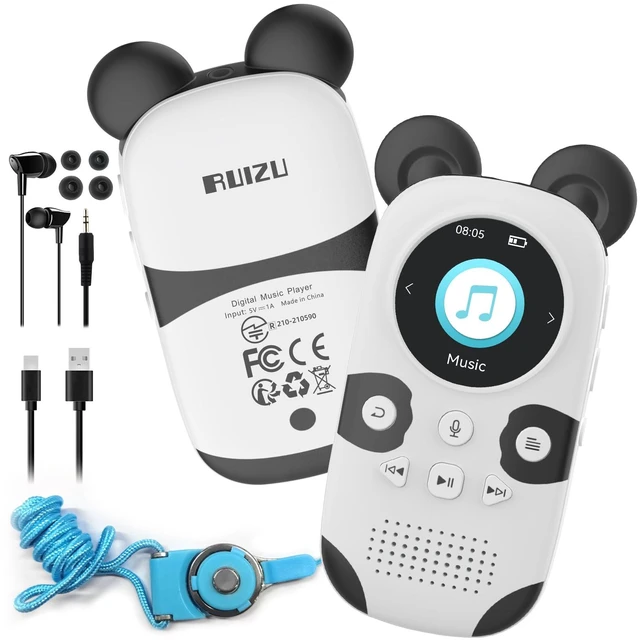 Main image of 64GB Cute Panda MP3 Player for Kids, Bluetooth 5.3, Built-in Speaker Volume Limit, One-Button Voice Recorder, FM Radio, 3.5mm Headphone Jack, Alarm Clock, Stopwatch, Supports 128GB microSD Card