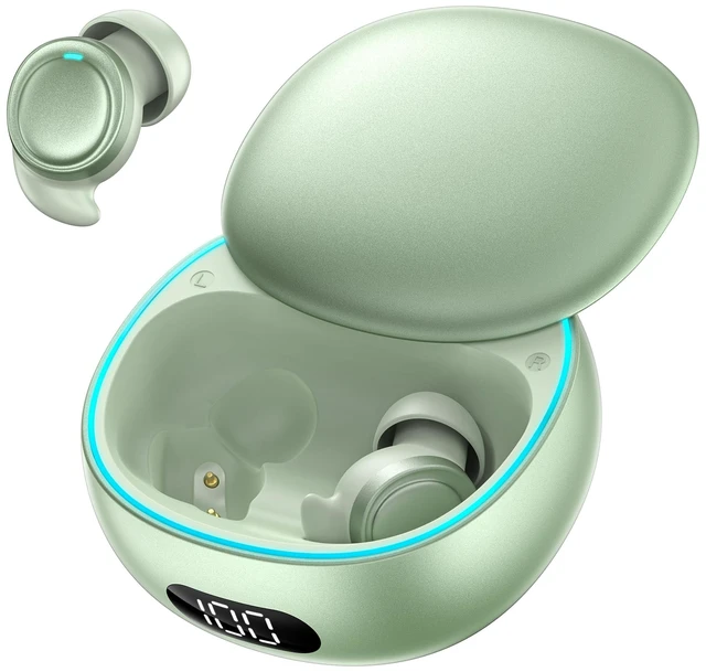 Main image of NE96 Sleep Earbuds Bluetooth 6.0 for Side Sleepers, Wireless Bluetooth Earbuds with Noise Blocking, Mini Invisible Earbuds, LED Display, 60H, Comfortable Ear Plugs for Sleeping,Working, Hiking-Green