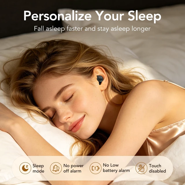 Alt view image 7 of 7 - NE96 Sleep Earbuds Bluetooth 6.0 for Side Sleepers, Wireless Bluetooth Earbuds with Noise Blocking, Mini Invisible Earbuds, LED Display, 60H, Comfortable Ear Plugs for Sleeping,Working, Hiking-Green