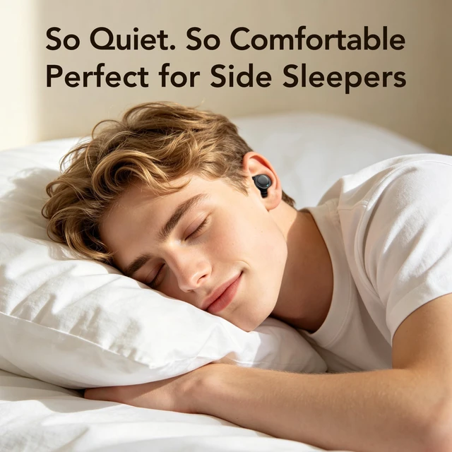 Alt view image 3 of 7 - NE96 Sleep Earbuds Bluetooth 6.0 for Side Sleepers, Wireless Bluetooth Earbuds with Noise Blocking, Mini Invisible Earbuds, LED Display, 60H, Comfortable Ear Plugs for Sleeping,Working, Hiking-Orange