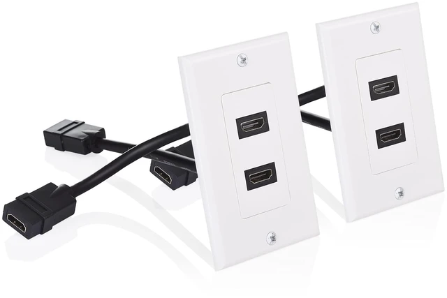 Main image of 2-Pack 2-Port 4K HDMI Wall Plate, White 4K@60Hz UHD ARC and Ethernet Pass-Thru Support