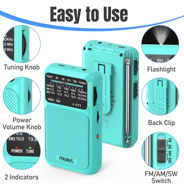 Alt view image 5 of 6 - J211 Portable Radio AM FM, USB C Charging and AA Battery Operated Excellent Reception& Clear Speaker, Headphone Jack, Back Clip, Lanyard, Transistor Radio, Small Radios Portable AM FM