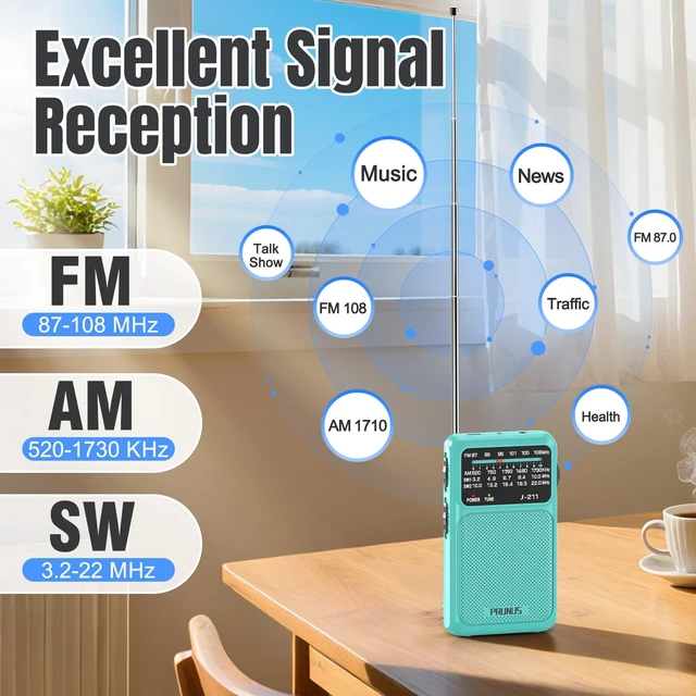 Alt view image 6 of 6 - J211 Portable Radio AM FM, USB C Charging and AA Battery Operated Excellent Reception& Clear Speaker, Headphone Jack, Back Clip, Lanyard, Transistor Radio, Small Radios Portable AM FM
