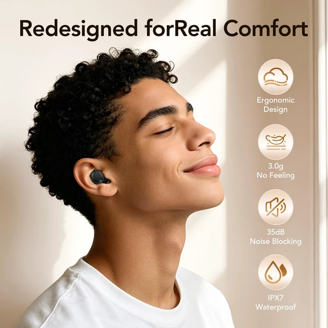 Alt view image 5 of 7 - NE96 Sleep Earbuds Bluetooth 6.0 for Side Sleepers, Wireless Bluetooth Earbuds with Noise Blocking, Mini Invisible Earbuds, LED Display, 60H, Comfortable Ear Plugs for Sleeping,Working, Hiking-Orange