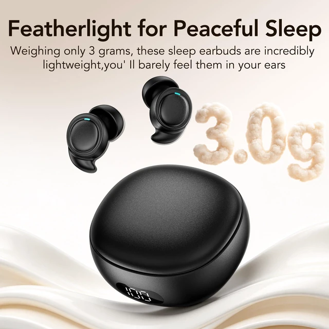 Alt view image 6 of 7 - NE96 Sleep Earbuds Bluetooth 6.0 for Side Sleepers, Wireless Bluetooth Earbuds with Noise Blocking, Mini Invisible Earbuds, LED Display, 60H, Comfortable Ear Plugs for Sleeping,Working, Hiking-Green