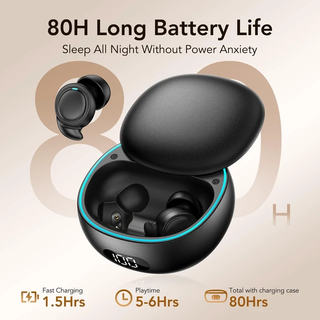 Alt view image 3 of 7 - NE96 Sleep Earbuds Bluetooth 6.0 for Side Sleepers, Wireless Bluetooth Earbuds with Noise Blocking, Mini Invisible Earbuds, LED Display, 60H, Comfortable Ear Plugs for Sleeping,Working, Hiking-Green
