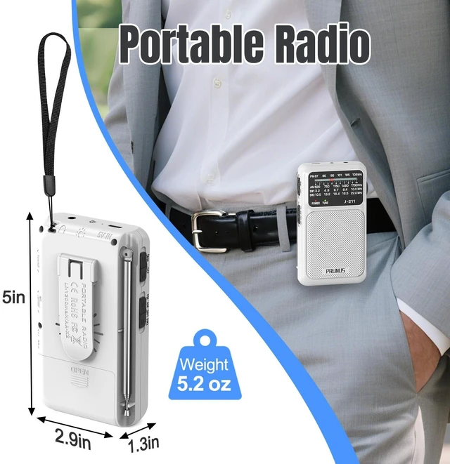 Alt view image 3 of 6 - J211 Portable Radio AM FM, USB C Charging and AA Battery Operated Excellent Reception& Clear Speaker, Headphone Jack, Back Clip, Lanyard, Transistor Radio, Small Radios Portable AM FM