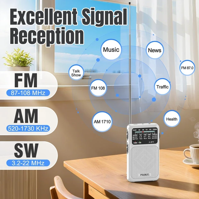 Alt view image 6 of 6 - J211 Portable Radio AM FM, USB C Charging and AA Battery Operated Excellent Reception& Clear Speaker, Headphone Jack, Back Clip, Lanyard, Transistor Radio, Small Radios Portable AM FM