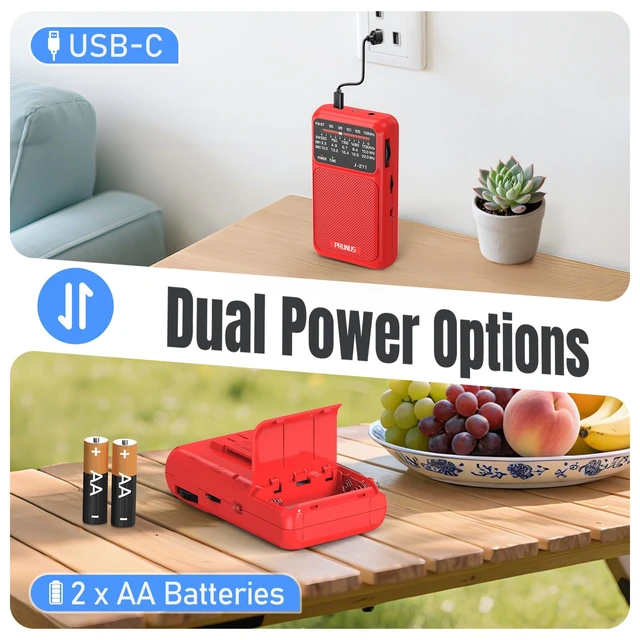 Alt view image 2 of 6 - J211 Portable Radio AM FM, USB C Charging and AA Battery Operated Excellent Reception& Clear Speaker, Headphone Jack, Back Clip, Lanyard, Transistor Radio, Small Radios Portable AM FM