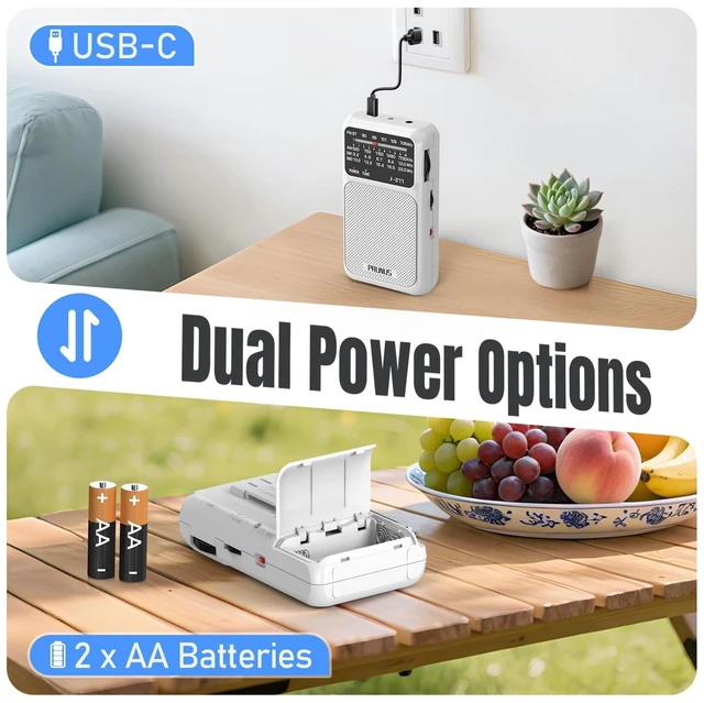 Alt view image 2 of 6 - J211 Portable Radio AM FM, USB C Charging and AA Battery Operated Excellent Reception& Clear Speaker, Headphone Jack, Back Clip, Lanyard, Transistor Radio, Small Radios Portable AM FM