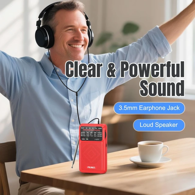 Alt view image 4 of 6 - J211 Portable Radio AM FM, USB C Charging and AA Battery Operated Excellent Reception& Clear Speaker, Headphone Jack, Back Clip, Lanyard, Transistor Radio, Small Radios Portable AM FM