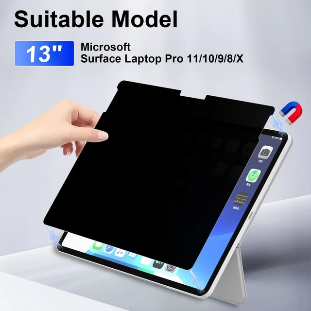 Alt view image 2 of 7 - 13 inch Magnetic Privacy Screen for Microsoft Surface 13 inch (Pro 8/9/10/11/X), Anti Glare Blue Light Scratch Removable Privacy Filter for Surface Pro Screen Protector