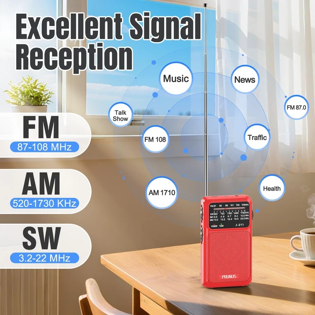 Alt view image 6 of 6 - J211 Portable Radio AM FM, USB C Charging and AA Battery Operated Excellent Reception& Clear Speaker, Headphone Jack, Back Clip, Lanyard, Transistor Radio, Small Radios Portable AM FM