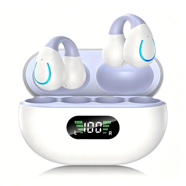 Main image of Open Ear Earbuds 2026 Clip On Earbuds Open Ear Headphones, Premium Bluetooth, HiRes Audio, LongLasting 80H Playtime, ClipOn Earbuds for Daily & Sports Workout, Pale Purple