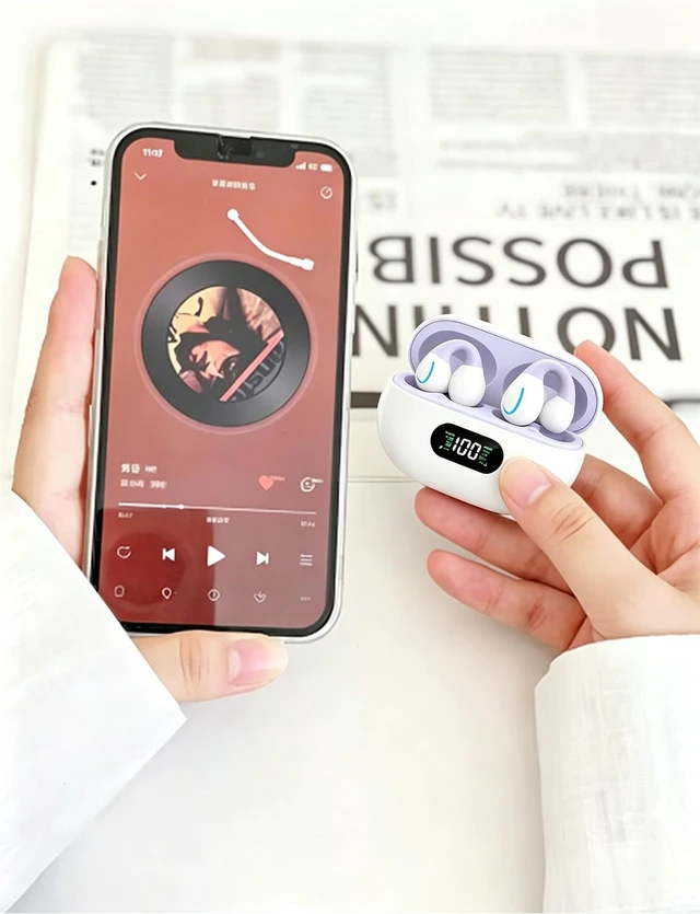 Alt view image 3 of 7 - Open Ear Earbuds 2026 Clip On Earbuds Open Ear Headphones, Premium Bluetooth, HiRes Audio, LongLasting 80H Playtime, ClipOn Earbuds for Daily & Sports Workout, Pale Purple