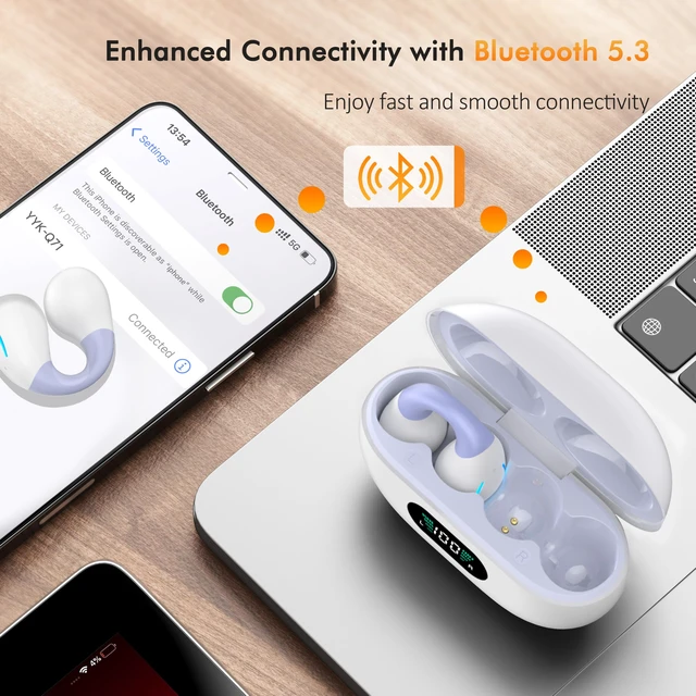 Alt view image 5 of 7 - Open Ear Earbuds 2026 Clip On Earbuds Open Ear Headphones, Premium Bluetooth, HiRes Audio, LongLasting 80H Playtime, ClipOn Earbuds for Daily & Sports Workout, Pale Purple