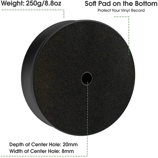 Alt view image 2 of 7 - Record Weight Stabilizer for Vinyl Turntables, 250g (8.8oz) Aluminum LP Record Weight, Low Profile Design Fits Under Dust Cover, Reduces Resonance and Vibration, Black