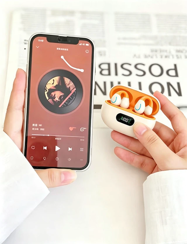 Alt view image 7 of 7 - Real-Time AI Translation Open Ear Earbuds 2026 Clip On Earbuds Open Ear Headphones, Premium Bluetooth, LongLasting 80H Playtime, ClipOn Earbuds for Daily & Sports Workout, Light Orange