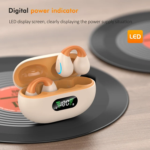 Alt view image 6 of 7 - Real-Time AI Translation Open Ear Earbuds 2026 Clip On Earbuds Open Ear Headphones, Premium Bluetooth, LongLasting 80H Playtime, ClipOn Earbuds for Daily & Sports Workout, Light Orange