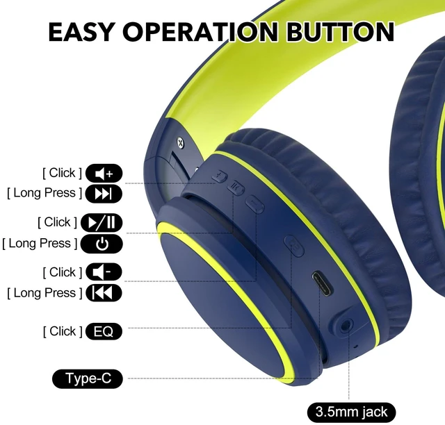 Alt view image 6 of 7 - B10 Wireless Bluetooth Over-Ear Headphones, Lightweight Folding Stereo Bass Headset with Mic, 50H Playtime, Volume Control, Bluetooth 5.3 Headphones for iPad/Travel/Tablet/PC (Blue)