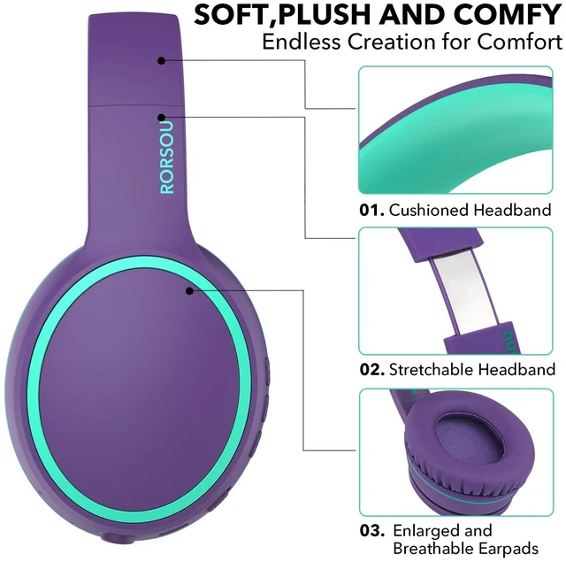 Alt view image 3 of 7 - B10 Bluetooth Headphones Over Ear, 2 EQ Music Modes(Normal/Bass) and 50H Playtime Wireless Headphones with Mic, Lightweight Folding HiFi Stereo Headset for iPad/Travel/Tablet/PC/Home (Purple)