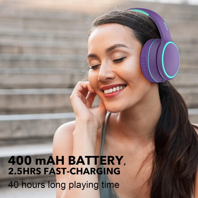 Alt view image 4 of 7 - B10 Bluetooth Headphones Over Ear, 2 EQ Music Modes(Normal/Bass) and 50H Playtime Wireless Headphones with Mic, Lightweight Folding HiFi Stereo Headset for iPad/Travel/Tablet/PC/Home (Purple)