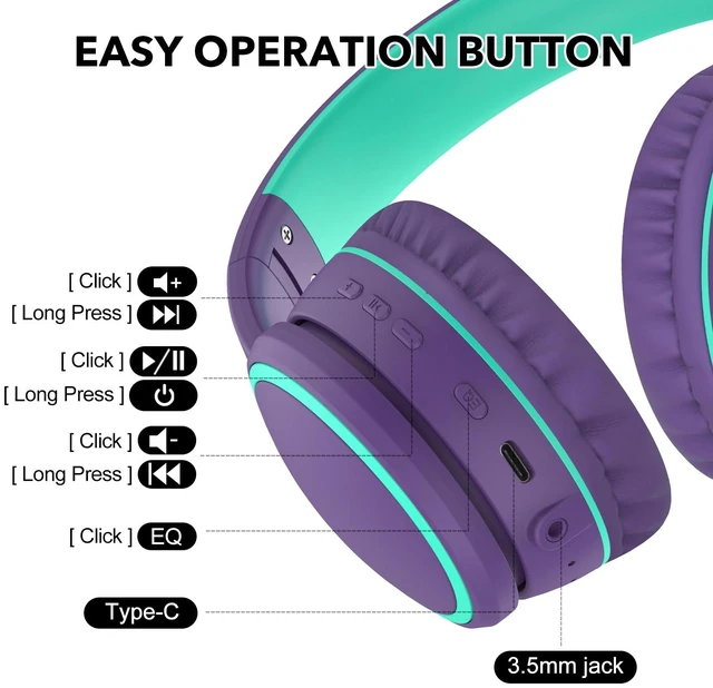 Alt view image 5 of 7 - B10 Bluetooth Headphones Over Ear, 2 EQ Music Modes(Normal/Bass) and 50H Playtime Wireless Headphones with Mic, Lightweight Folding HiFi Stereo Headset for iPad/Travel/Tablet/PC/Home (Purple)