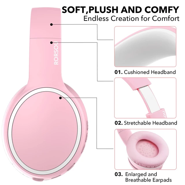 Alt view image 3 of 7 - B10 Wireless Over-Ear Headphones, Lightweight Folding Stereo Bass Bluetooth Headset with Mic, 50H Playtime, Volume Control, Bluetooth 5.3 Headphones for iPad/Travel/Tablet/PC (Pink)
