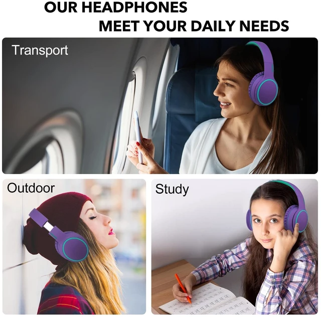 Alt view image 7 of 7 - B10 Bluetooth Headphones Over Ear, 2 EQ Music Modes(Normal/Bass) and 50H Playtime Wireless Headphones with Mic, Lightweight Folding HiFi Stereo Headset for iPad/Travel/Tablet/PC/Home (Purple)