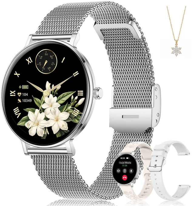 Main image of Smart Watches for Women, 1.32" HD AMOLED Fitness Tracker Make/Answer Calls, 24/7 Heart Rate/Sleep/SpO2 Monitor for Android & iPhone, 130+ Sports Modes Smartwatch with 3ATM Waterproof, 3 Bands