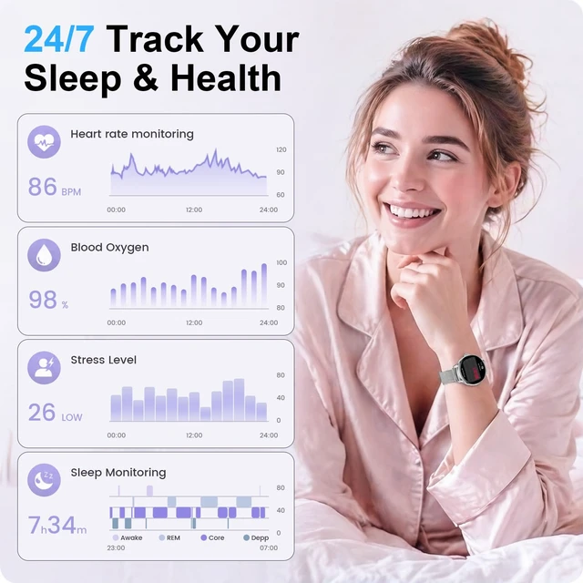 Alt view image 3 of 7 - Smart Watches for Women, 1.32" HD AMOLED Fitness Tracker Make/Answer Calls, 24/7 Heart Rate/Sleep/SpO2 Monitor for Android & iPhone, 130+ Sports Modes Smartwatch with 3ATM Waterproof, 3 Bands