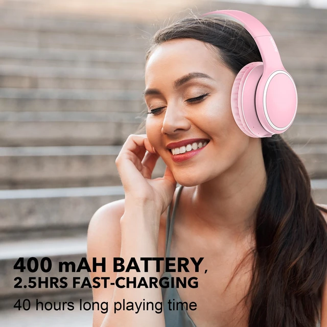 Alt view image 4 of 7 - B10 Wireless Over-Ear Headphones, Lightweight Folding Stereo Bass Bluetooth Headset with Mic, 50H Playtime, Volume Control, Bluetooth 5.3 Headphones for iPad/Travel/Tablet/PC (Pink)