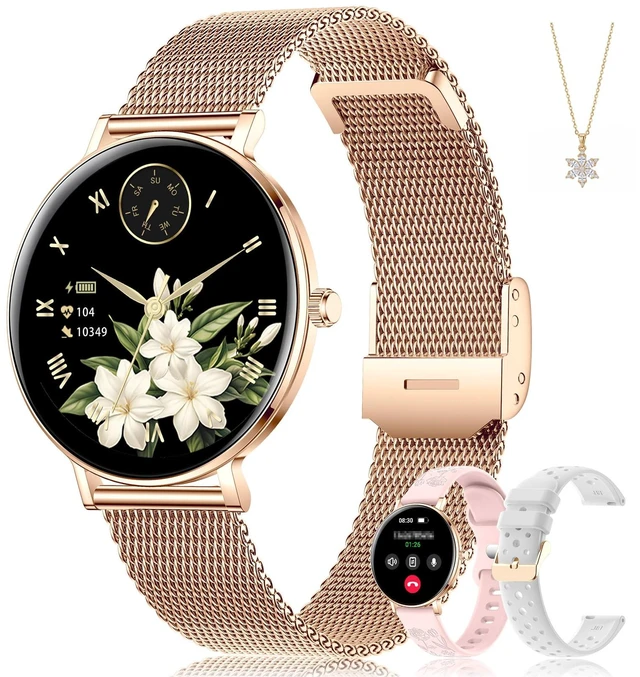 Main image of Smart Watches for Women, 1.32" HD AMOLED Fitness Tracker Make/Answer Calls, 24/7 Heart Rate/Sleep/SpO2 Monitor for Android & iPhone, 130+ Sports Modes Smartwatch with 3ATM Waterproof, 3 Bands