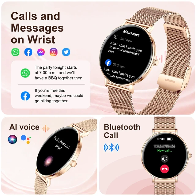 Alt view image 2 of 7 - Smart Watches for Women, 1.32" HD AMOLED Fitness Tracker Make/Answer Calls, 24/7 Heart Rate/Sleep/SpO2 Monitor for Android & iPhone, 130+ Sports Modes Smartwatch with 3ATM Waterproof, 3 Bands