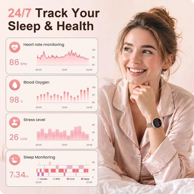 Alt view image 3 of 7 - Smart Watches for Women, 1.32" HD AMOLED Fitness Tracker Make/Answer Calls, 24/7 Heart Rate/Sleep/SpO2 Monitor for Android & iPhone, 130+ Sports Modes Smartwatch with 3ATM Waterproof, 3 Bands