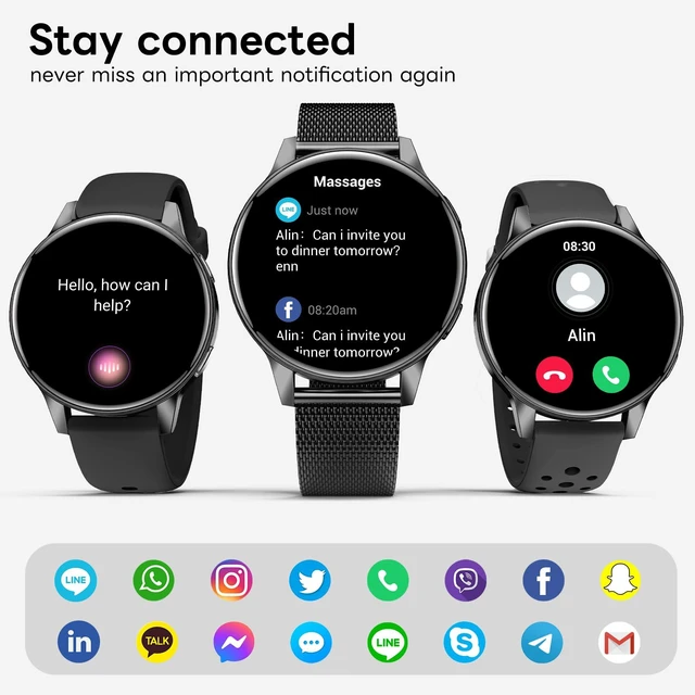 Alt view image 2 of 7 - 1.27" HD Touchscreen Smartwatch with Bluetooth Call & Text Notification, 130+ Sport Modes, IP68 Waterproof Fitness Tracker with Heart Rate/Sleep Monitor, Black
