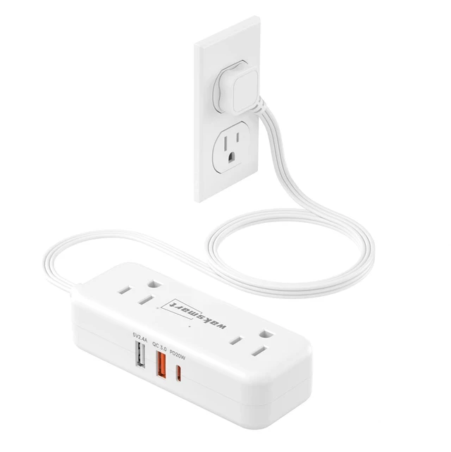 Main image of PD20W Flat Plug Power Strip - 3 Ft Flat Plug Extension Cord 4 AC Outlets 3 Quick Charging USB Ports, Compact for College Dorm, Travel, Home, Office Desk Accessories