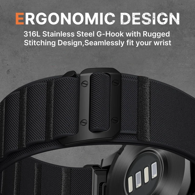 Alt view image 7 of 7 - 26mm Quick Fit Compatible with Garmin Fenix 8 51mm Watch Band Nylon Stretchy Sport Strap with G-Hook for Fenix 9/Tactix/Epix Pro2 51mm/Instinct 2X/Tactix Delta/Tactix 8 AMOLED,All Black