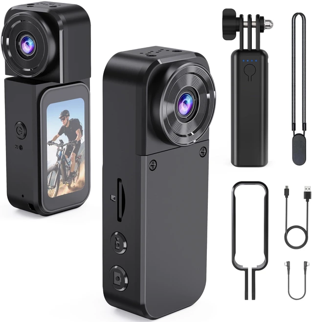 Main image of KG210 Touchscreen 4k Camera with 180° Rotating Lens, Mini Wearable Body Worn Action Camera, Thumb Size, with 360°Rotatable Magnetic Clip,Mount Anywhere for Security, Work, Guard, Travel,Daily