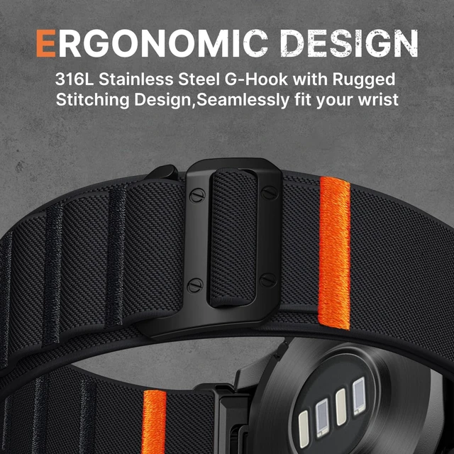 Alt view image 5 of 7 - Nylon 26mm Quick Fit Compatible with Garmin Fenix 9 8 Watch Band Rugged Stretchy Sport Loop Strap with G-Hook for Tactix/Epix Pro2 51mm/Instinct 2X/Tactix Delta/Tactix 8 AMOLED/Enduro,Black
