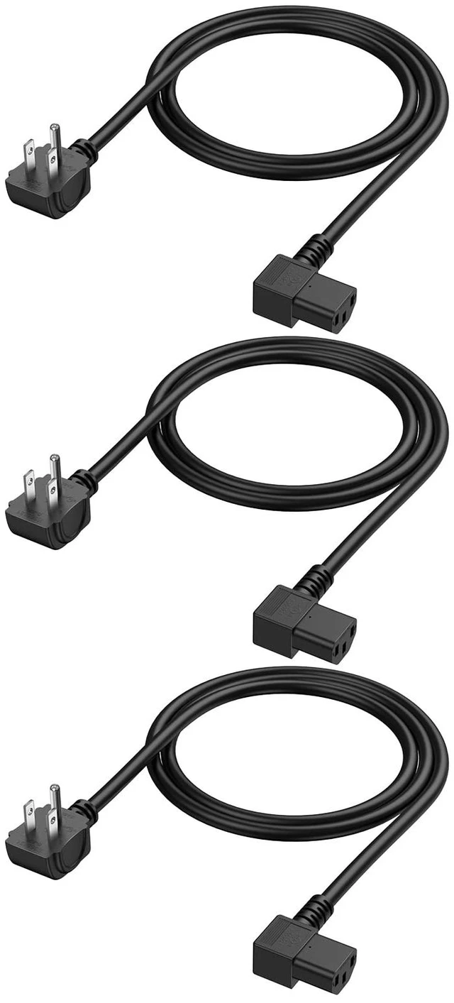 Main image of 3 Feet 18 AWG Power Cord 3 Pack for NEMA 5-15P to IEC320 C13 Universal NEMA 5-15P Angle Type to IEC320 C13 Angle Type Power Cable, 0.9m, Black
