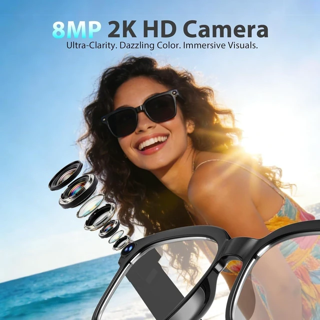 Alt view image 2 of 7 - AI Smart Glasses with 8MP Camera, 1080P HD Video Recording, Real-Time Translation, Voice Assistant, Open-Ear Bluetooth Audio, Photo & Video Capture, Light-Sensitive Lenses