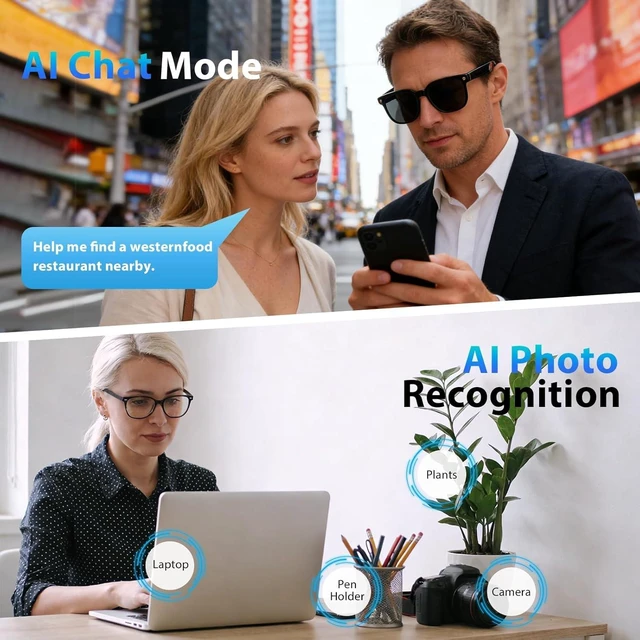 Alt view image 3 of 7 - AI Smart Glasses with 8MP Camera, 1080P HD Video Recording, Real-Time Translation, Voice Assistant, Open-Ear Bluetooth Audio, Photo & Video Capture, Light-Sensitive Lenses